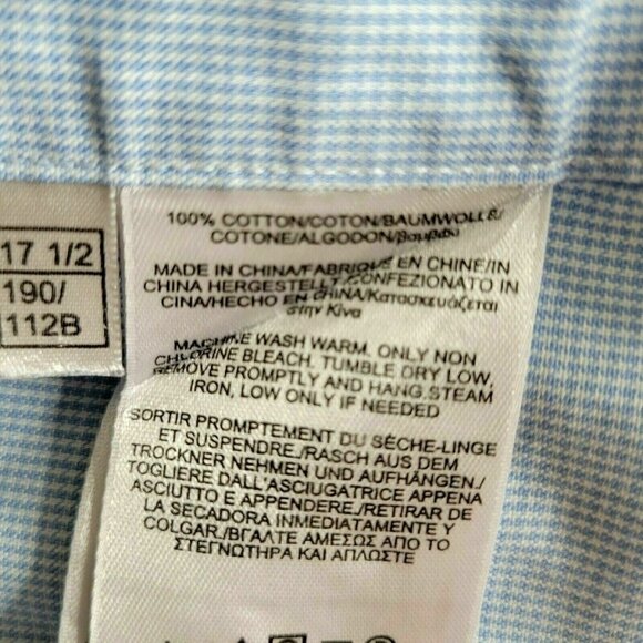 Brooks Brothers 818 Regent Button Shirt Non Iron Herringbone Light Blue 17 1/2 - Picture 6 of 7